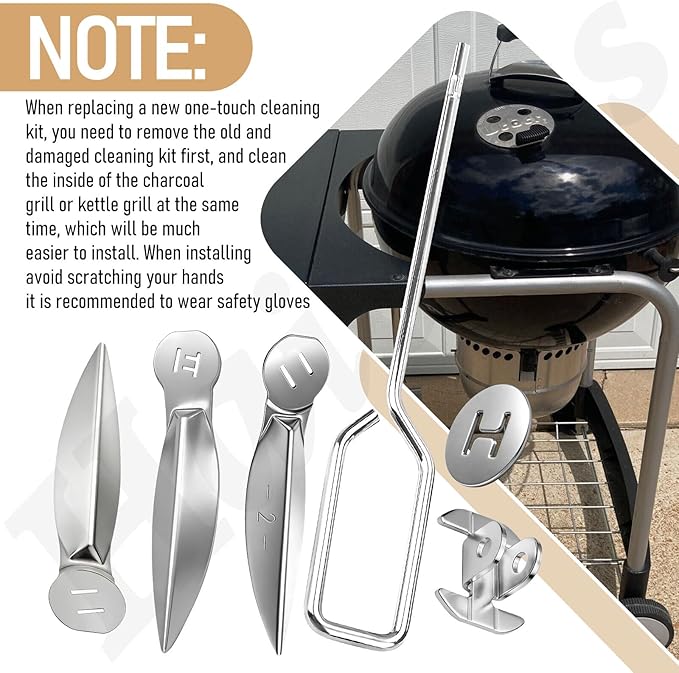 18-1/2-Inch Grills One-Touch Cleaning System Kit, for Weber 7443 90719 Charcoal Grill/Kettle Grills Replacement Parts 7444, Easy to Install and Durable.