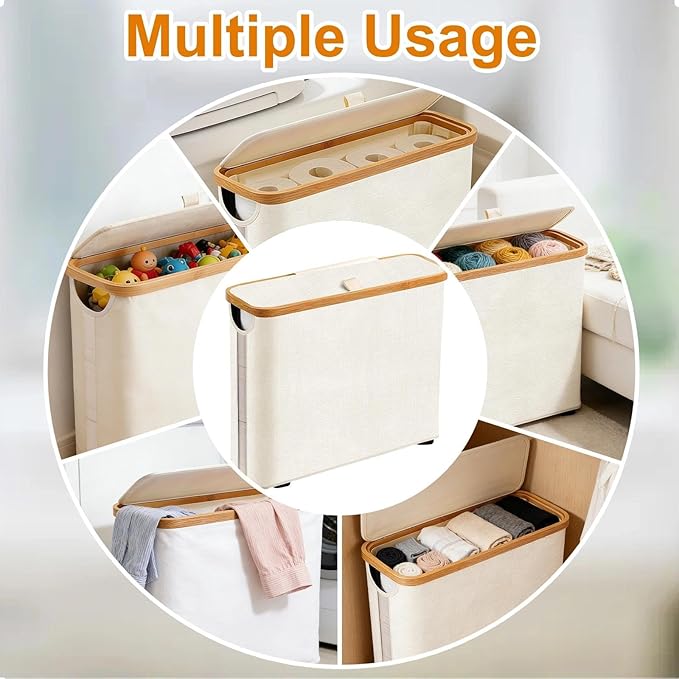 Toilet Paper Roll Storage, Bathroom Slim Toilet Paper Storage with Lid for 12 Rolls, Ultimate Bathroom Organizer with Anti-Slip Base, Beige 30L