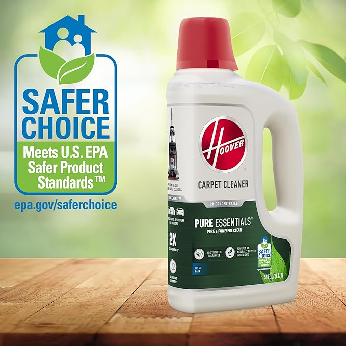 Hoover Pure Essentials Carpet Cleaner Solution, 50 oz., Fresh Rain Scent, Natural Plant Based Formula, Deep Cleaning Carpet Shampoo Solution, Pair with Hoover Carpet Cleaner Machine