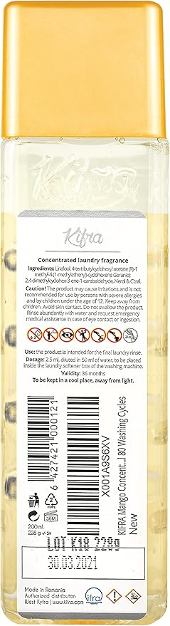 KIFRA MANGO Concentrated Laundry Fragrance 6.76 Fl Oz 200ml 80 Washing Cycles
