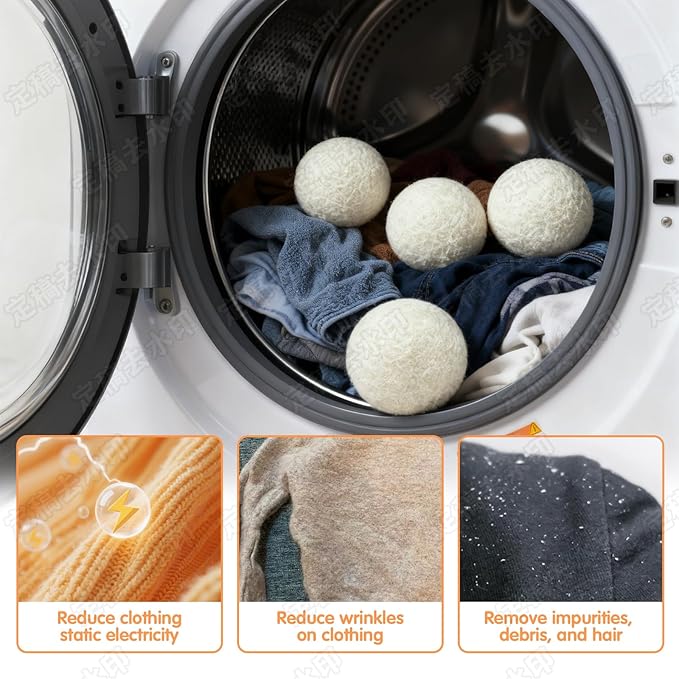 100% Pure New Zealand Wool Dryer Balls, 6-Pack - Natural Fabric Softener Alternative, Reduce Static, Soften Clothes, Shorten Drying Time & Absorb Lint (White)
