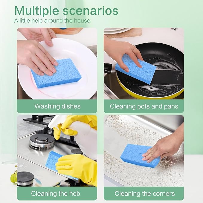 Large Cellulose Sponges, Kitchen Sponge for Dish, Thick Heavy Duty Scrub Pads, Non-Scratch Scrubber for Household/Cookware/Bathroom/Office/Boat 5.5" x 3" x 1" (7 Pack) Blue