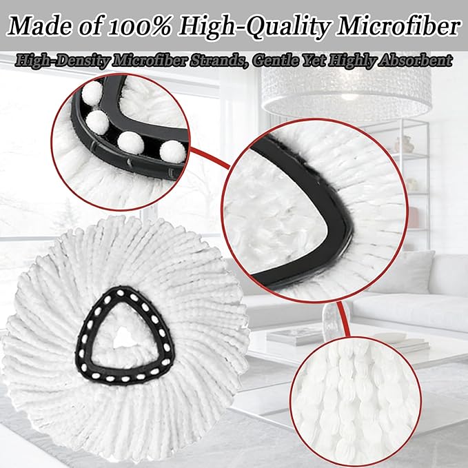 6Pcs Mop Heads Replacement,Spin Mop Replacement Head Compatible with Cedar Easywring 1-Tank System,Including 4 Spin mop Replacement Heads,2 Brush Head Machine Washable & Easy to Replace