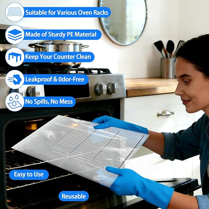 10Pcs Oven Rack Cleaning Bags, No Scrub Bags For Cleaning Oven Racks, Reusable Leak-Resistant PE Bags for Deep Soaking Grill Grates, BBQ Racks