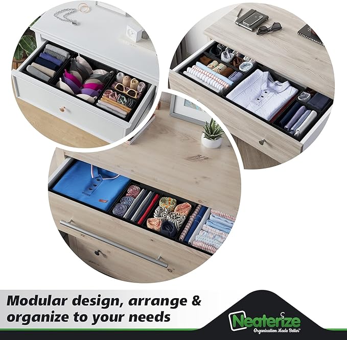 Drawer Organizer Clothes Set of 12 Black - Dresser Organizer For Nursery, Bedroom, Closet - Perfect Baby Clothes Organizer and Storage & General Nursery Organization or Dresser Drawer Organizers