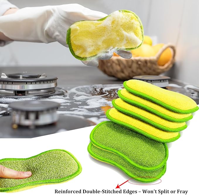Dish Sponges Kitchen, 12 Pack Multi-Purpose Microfiber Scrub Sponge - Dual-Sided Heavy Duty Non-Scratch Scrubber, Reusable Cleaning Sponge for Dishes, Pots, Pans, Stovetop & Sink