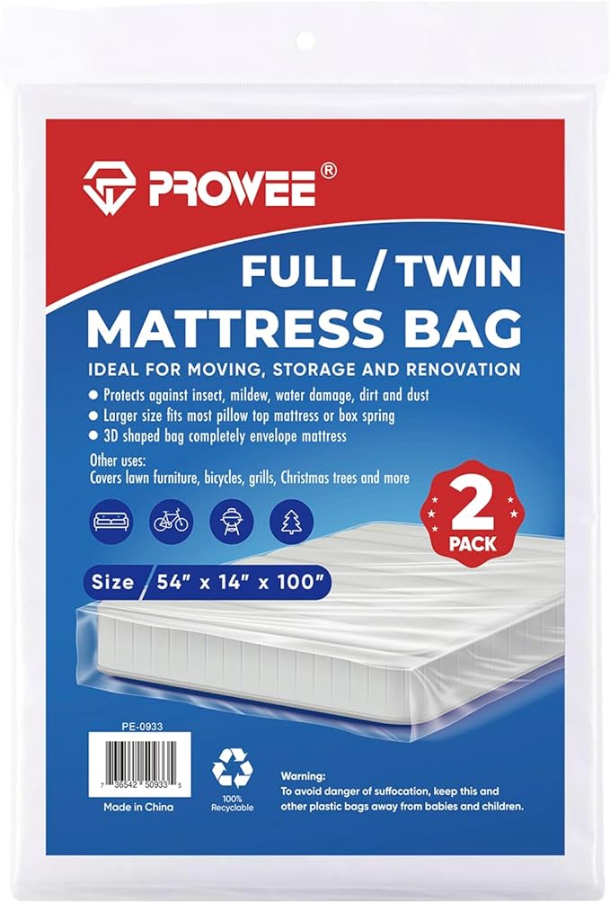 2 PK Twin/Full Mattress Bags for Moving Storage,Waterproof Plastic Full Size Mattress Cover for Moving,Clear Plastic Mattress Protector