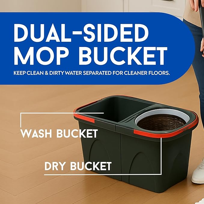 Easy Spin Microfiber Spin Mop and Bucket Set with Handle – Cleaning Tools for Home and Kitchen, Splash-Free Design, 360° Rotating Head, Ideal Cleaning Supplies for All Floor Types