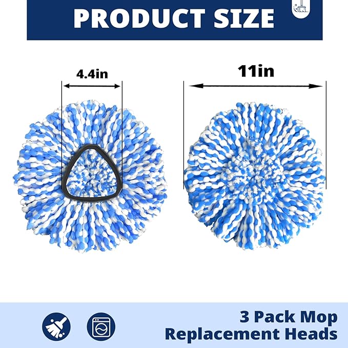 Mop Head Replacement, 3 Pack Spin Mop Refill Replace Head, Microfiber & Machine Washable