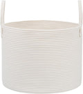 JMvicyroam 65L Extra Large Blanket Basket for Living Room - Woven Cotton Rope Laundry Hamper with Reinforced Handles - Storage Bin for Pillows, Comforters & Toys - Machine Washable,White