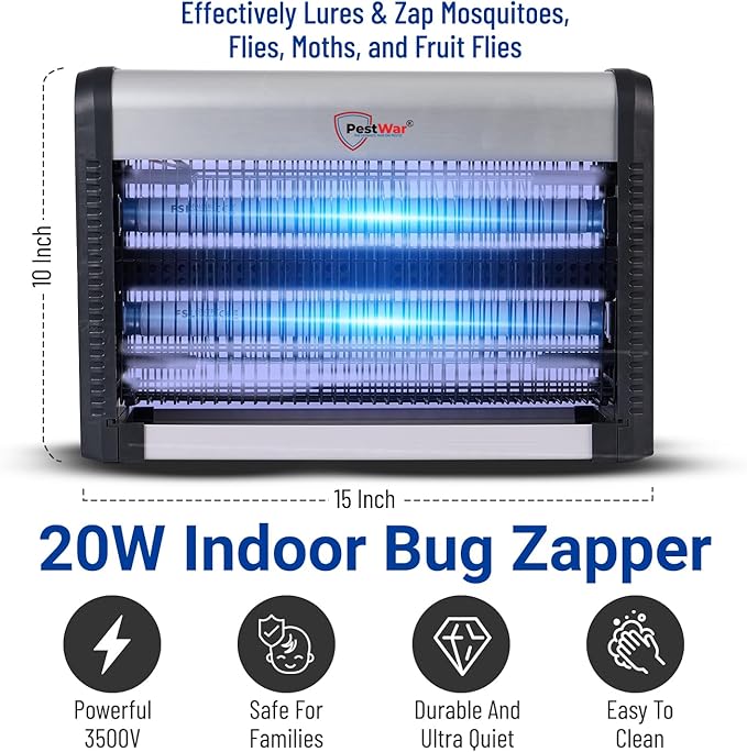 Advanced 2-in-1 Indoor Bug Zapper, Powerful 3500V Flying Insect Zapper, Built-in Bait Tray, Uses 2-in-1 Methods to Attract & Zap Fruit Flies, Mosquitoes, Flies, Gnats, Moths, & More. - 2 Free Bulbs