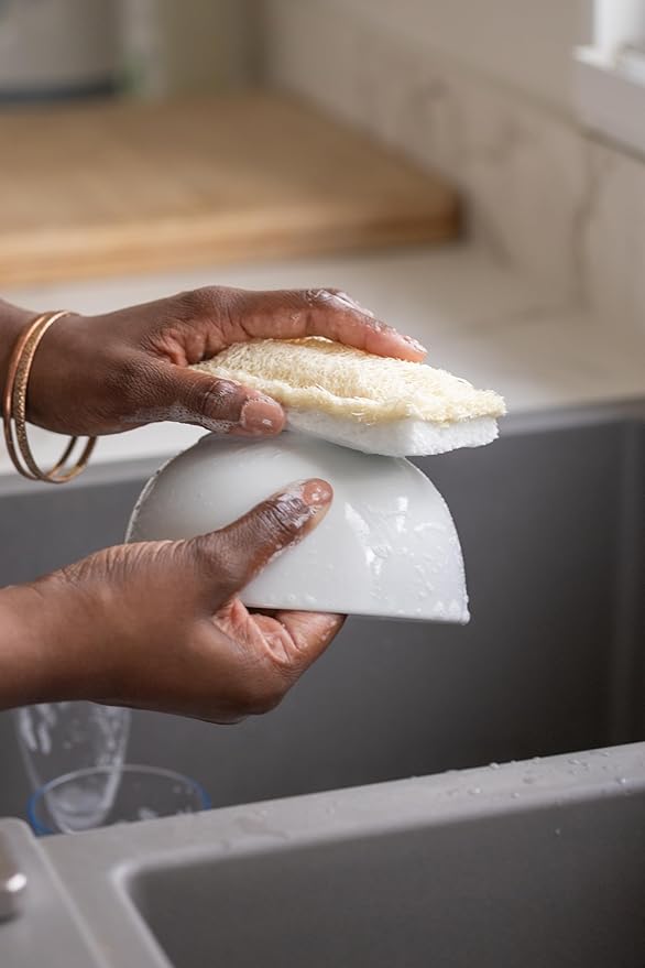 Full Circle 100% Plant-Based Loofah Sponges – Pack of 2 – Plastic-Free, Natural Sponge, No Microplastics, Safe for Nonstick Cookware.