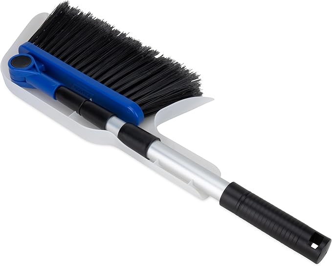 Camco Adjustable Broom and Dustpan - Portable & Compact Full Size Broom - Adjusts from 24-52 Inches, Ideal for RV, Marine, and Home Use (43623-A)