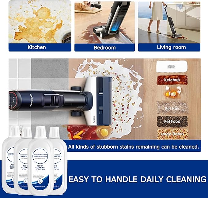 Floor Cleaning Solution Compatible with Tineco Floor Cleaner Solution Deep Clean for Tineco Solution Cleaning Liquid for Multiple Hard Floors, for All Robotic Vacuum Mop Residue & Streak Free 4 Packs