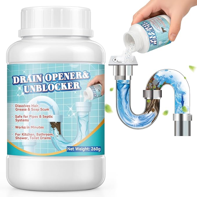 Powerful Pipeline Dredging Agent, 260ml Drain Clog Cleaner for Shower, Sink, Toilet, Tub Drains, Drain Cleaner Cleaner Hair, Grease, Soap Scum, Blockages for Kitchen & Bathroom
