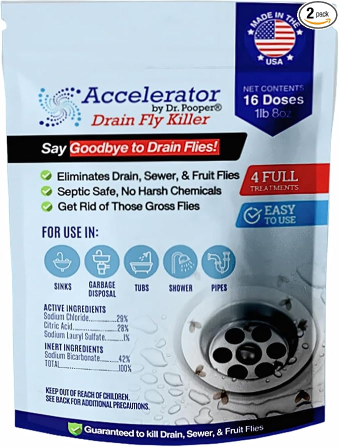 Drain Fly Killer Powder – Eliminates Drain Flies & Sewer Flies in Drains, Sinks, Showers – Fast-Acting Treatment - Septic Safe & Made in USA