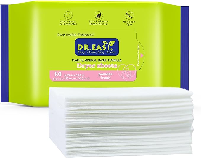 80CT Dryer Sheets Powder Fresh Plant Based Formula Fabric Softener sheets for Laundry Long Lasting Fragrance 9.05 x6.29IN
