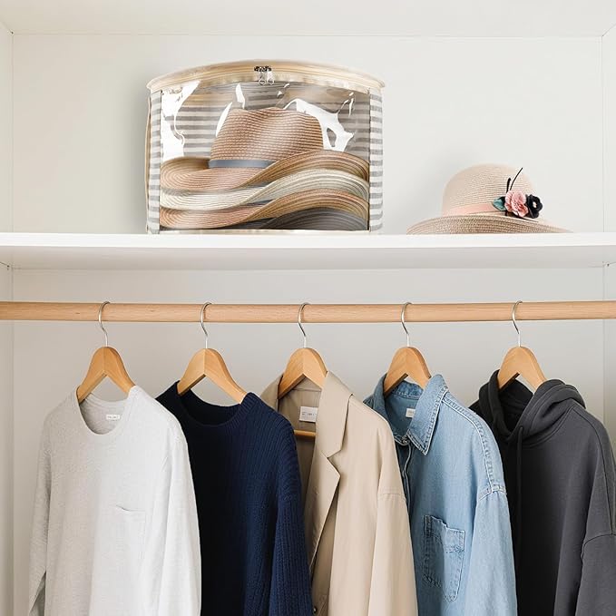 1 Pack Hat Storage Box with Clear Window, Holds up to 7 Caps Cowboy Hat Organizer Bag for Closet for Wide Brim Hats with Carrying Handles, Gray