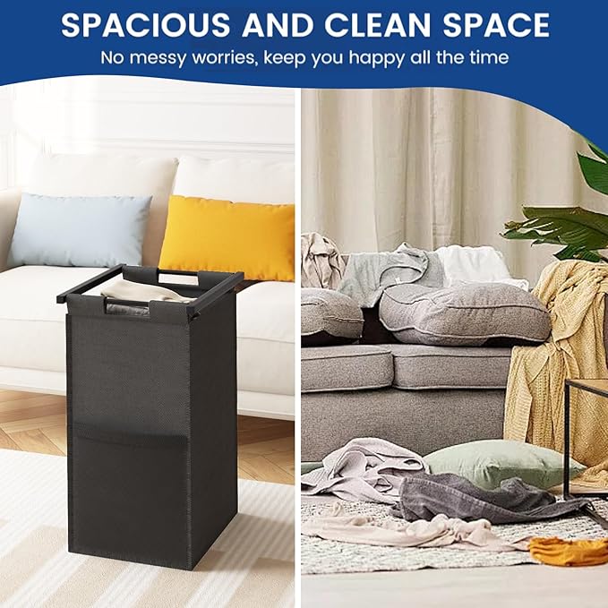 Laundry Hampers,Laundry Basket， Laundry Sorter with Top Shelf & Removable Washable Bags & Side Pockets for Laundry Room organization, Bathroom and Dorm, Rustic Brown and Black