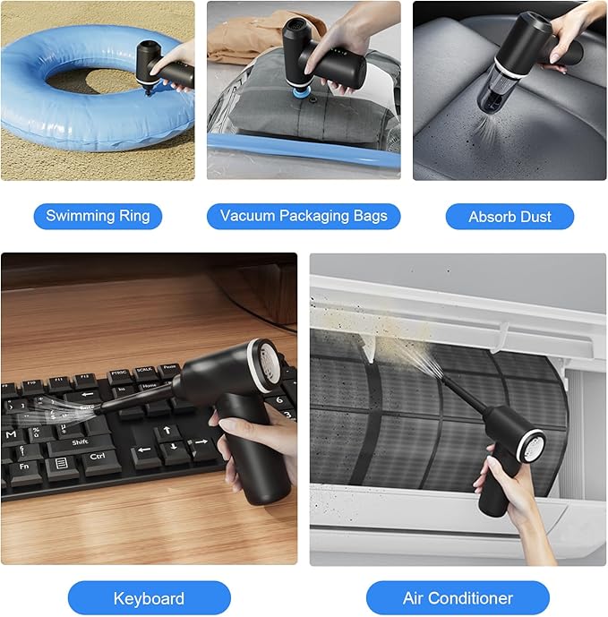 Compressed Air Duster,6000mAH 160000RPM Electric Air Duster,3-Speed Adjustable Mini Air Blower with Brushless Motor,2 in 1 Compressed Air Can for Keyboard PC Car Home