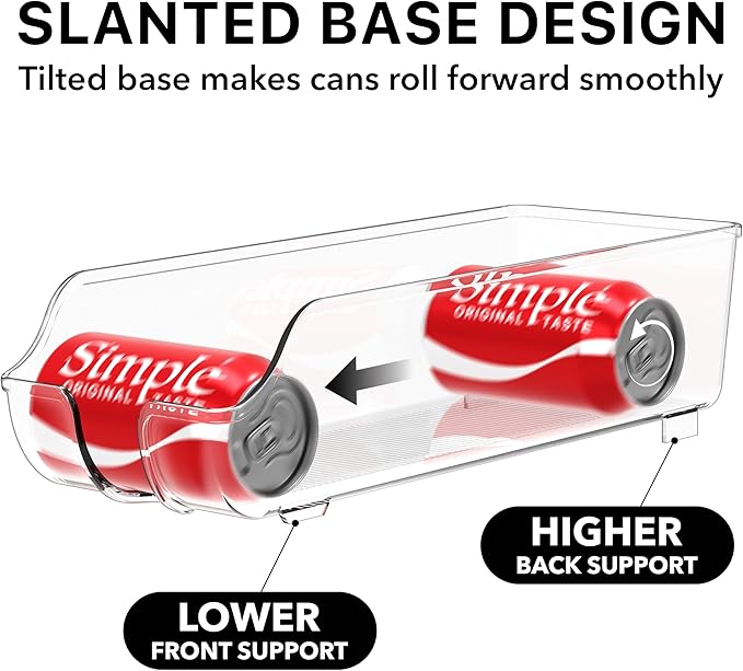 Simple Houseware Soda Can Organizer and Dispenser for Refrigerator / Pantry, Clear, Set of 4