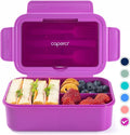 Caperci Classic Bento Lunch Box for Adult & Older Kids - Leakpoof 47 oz 3-Compartment Lunch Containers for Adults and Teens, Built-in Utensil Set, Ideal for On-the-Go, Purple