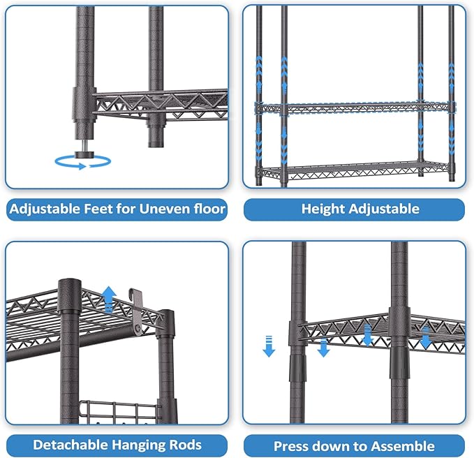 IZEUK Heavy Duty Rolling Garment Rack Wire Clothes Rack for Hanging Clothes (Dark Grey, 3 Tier with 1 Rod, 15.7" D x 45.3" W x 72.4" H)