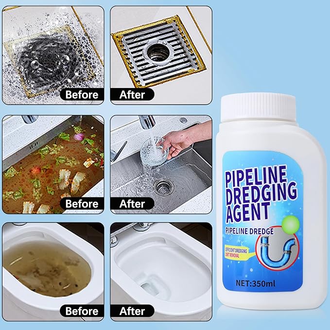 Pipeline Dredging Agent, 350ml Drain Clog Remover Agent,Kitchen Unblocker, Powerful Pipe Unclogger Powerful Sink And Drain Cleaner Powder for Kitchen Quick Cleaning (2Pcs)
