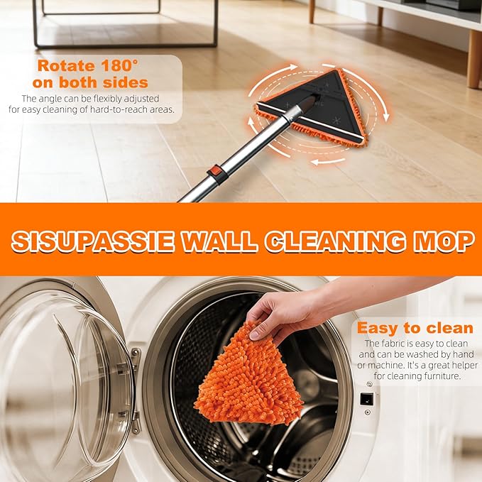 26FT Reach Duster Cleaner Kit, Dusters for Cleaning with Extension Pole, Baseboard & Wall and Window Cleaner Mop for Fan Blades, High Ceiling and Cobweb