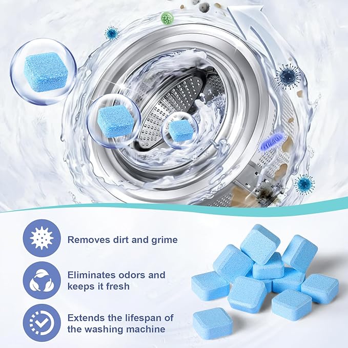 Navona 50 Pack Washing Machine Cleaner Tablets, Deep Cleaning Descaler for Front & Top Load HE Washers, Residue, Grime, and Odors Remover, Pet Owner Friendly