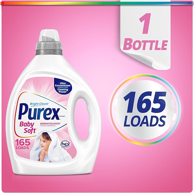 Purex Baby Laundry Detergent Liquid,Ultra Concentrated,82.5 fl oz,165 Loads,Hypoallergenic,Dye Free,Gentle on Skin,(Pack of 2)