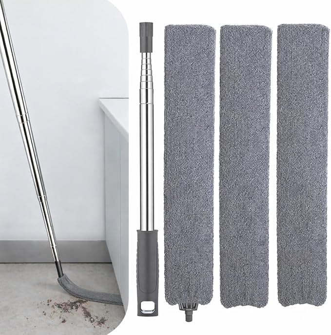 Retractable Gap Dust Cleaner with Extension Pole, Cleaning Tools with 3 Microfiber Dusting Cloths, Extendable Long Handle Duster for Cleaning Under Refrigerator Furniture Appliance