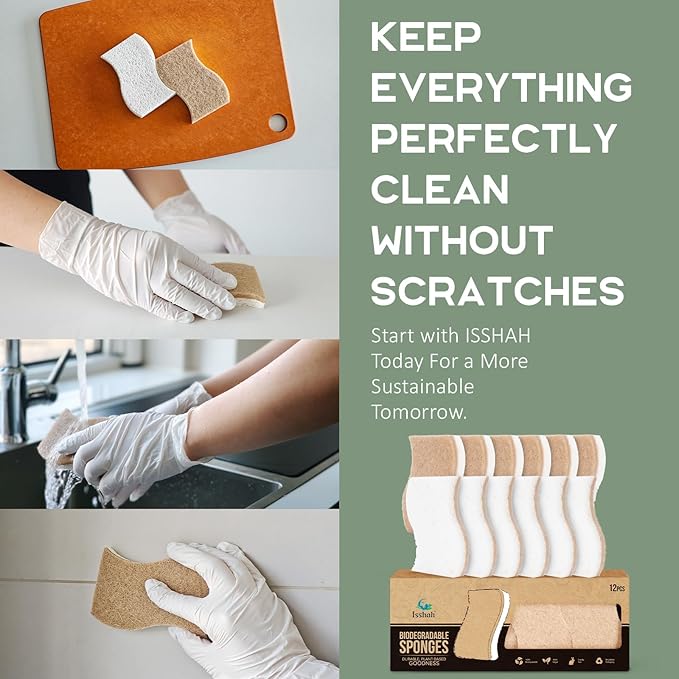 Plant-Based Kitchen Sponges - FSC Certified and PETA Approved, 12 Count