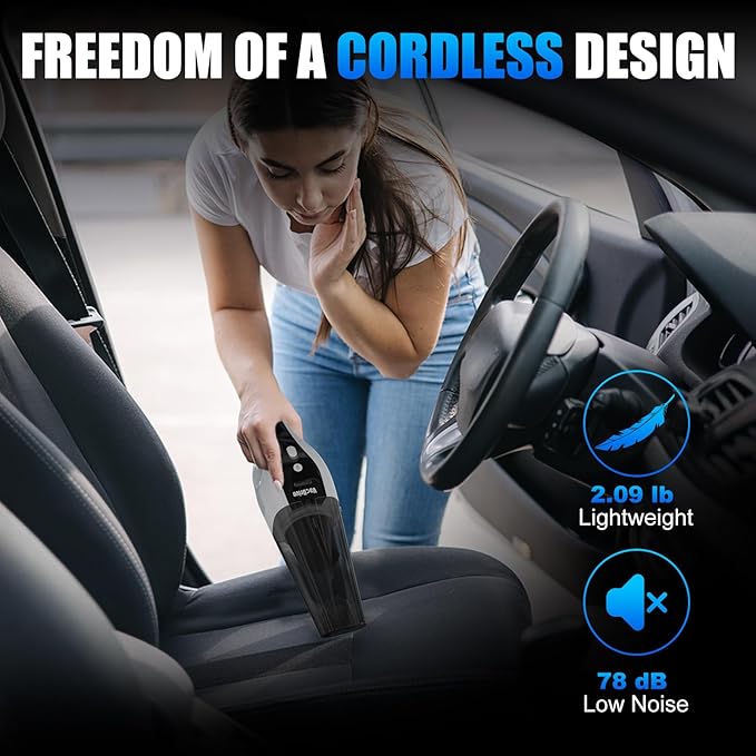Handheld Vacuum Cordless, Ultra-Strong Suction Car Vacuum Portable Cordless, Rechargeable Hand Held Car Vacuum Cleaner High Power with Multi-Nozzles & Washable Filter for Car, Home, Pets, White