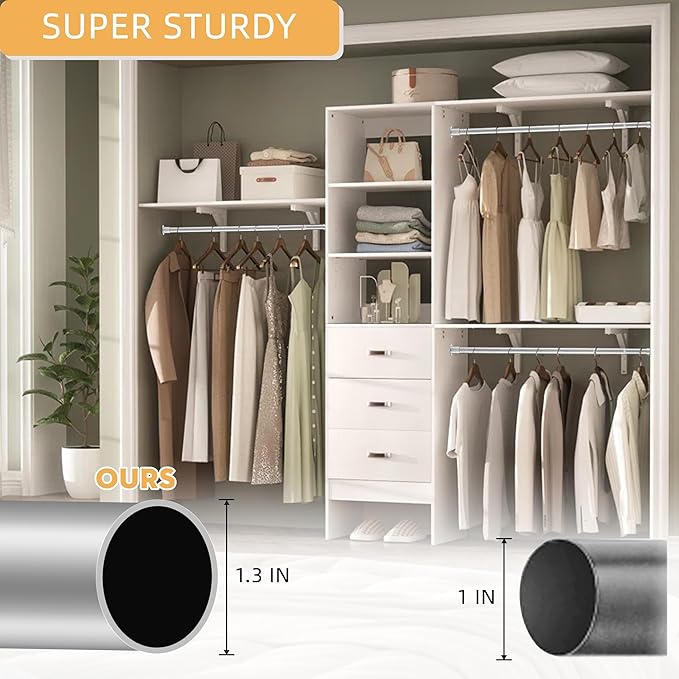 1.3 Inch Diameter Closet Rods for Hanging Clothes 17-39 Inch Adjustable, Metal Heavy Duty Closet Pole, Silver Closet Bar for Hanging Clothes, Suitable for Closet, Wardrobes, Bathroom, Windows