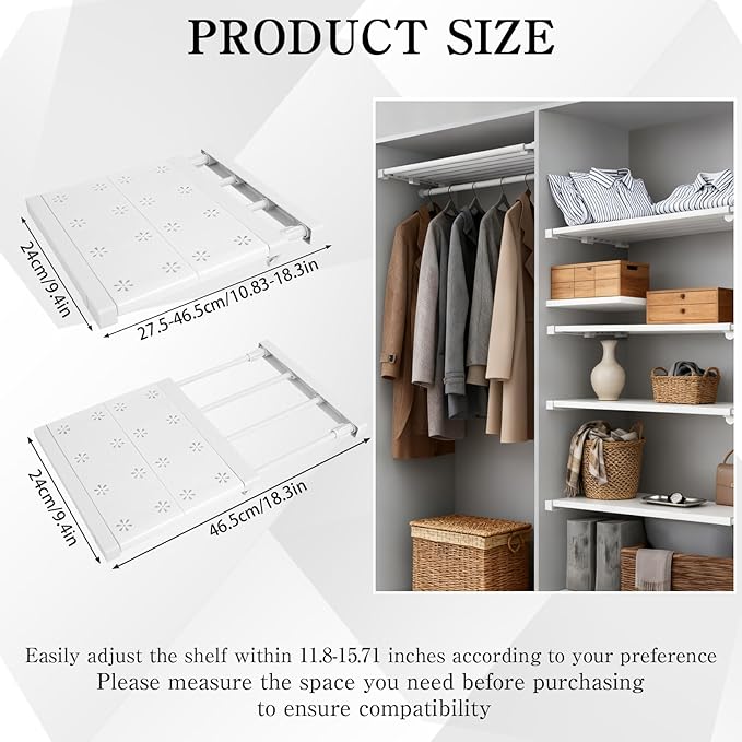 5 Pcs Closet Tension Shelf Rod Expandable Adjustable 10.83-18.3 inch Shelf Locker, Wardrobe Storage Organizer, Cabinet Layered Divider Separator, for Cabinet Kitchen Bathroom