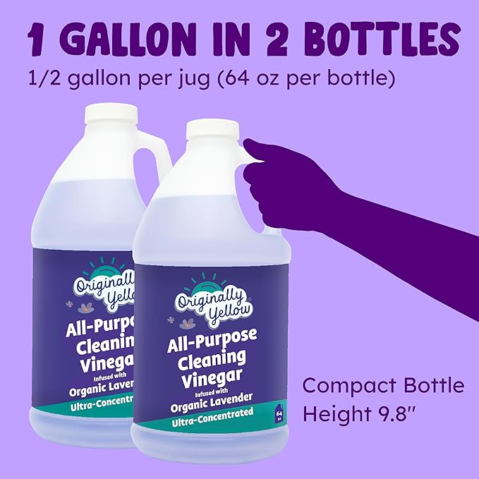 Originally Yellow Lavender White Vinegar For Cleaning Purpose | USA Made All Purpose Cleaner | Use as Glass, Kitchen & Floor Cleaner | Plant Derived Cleaning Vinegar 1 Gallon in 2 pack | 128 Oz