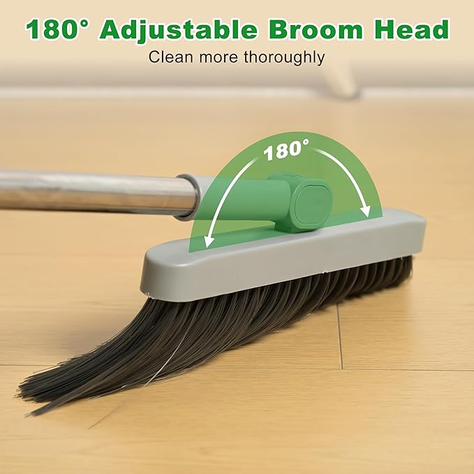 3 in 1 Broom and Dustpan Set with Adjustable Push Broom with 48.8“ Long Handle for Floor Sweeping Outdoor Indoor Sweeping Combo for Home & Kitchen (Purple)