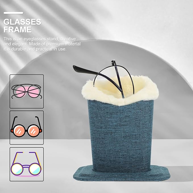 SEWACC Linen Fabric Glasses Holder Stand 2pcs, Plush-Lined Eyewear Organizer Base for Sunglasses and Reading Glasses, Convenient Desktop Storage for Nightstand and Office Use