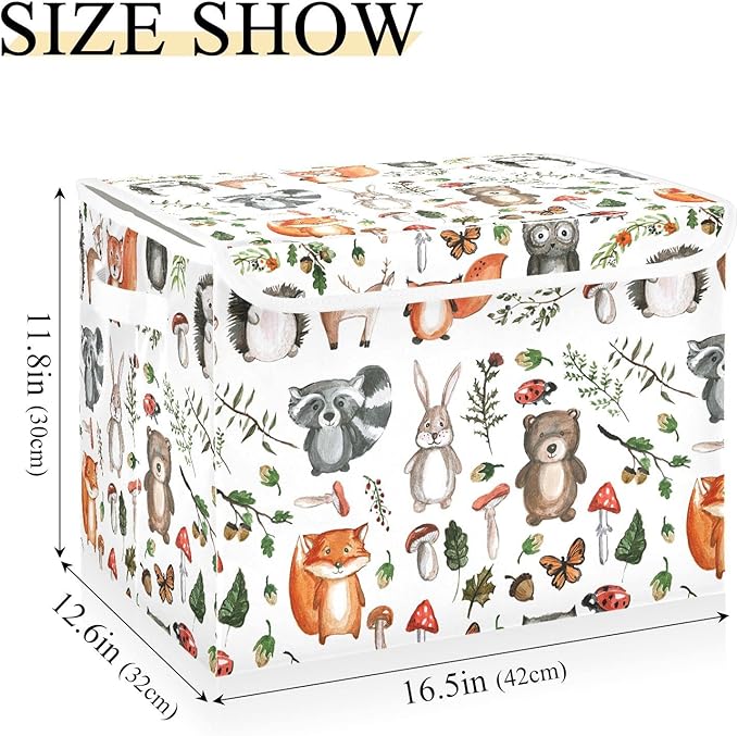 senya Large Storage Bins with Linen Collapsible Foldable Storage Cubes Fabric Closet Organizer Containers box with Flip-Top Lid for Home Bedroom Office 16.7 x 12.6 x 11.8in (Linen-woodland)