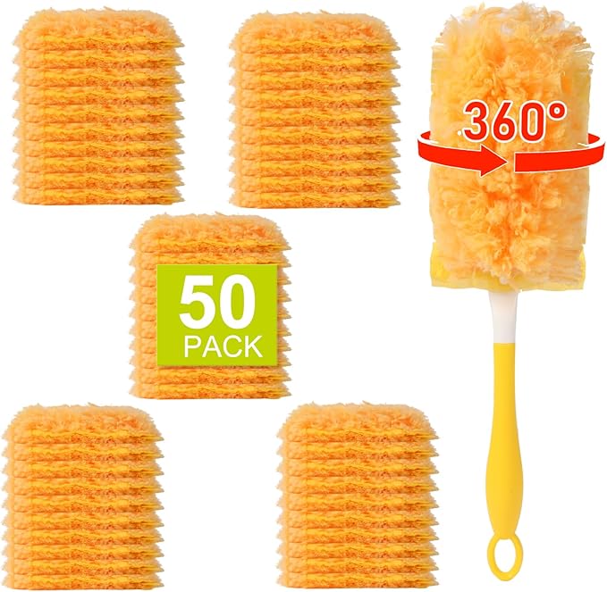 50 Count Larger Size Duster Refills for Swiffer Dusters with 1 Handle - Multi-Surface Feather and Microfiber Duster Disposable Alternative, Heavy Duty Cleaning Kit for Home, Furniture, Blinds and Vent