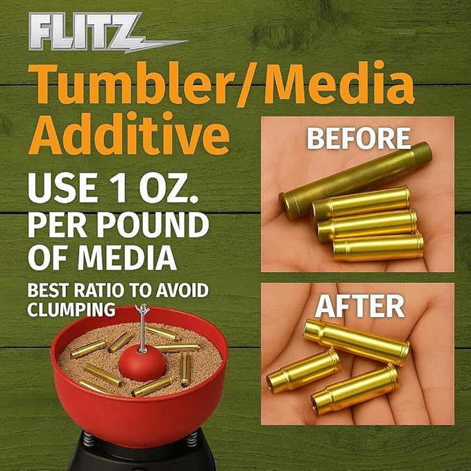 FLITZ Tumbler Media Additive - 1 Gallon Bottle of USA-Made Brass Cleaner Reloading Liquid for Ammo, Copper, & All Metals - Ammonia-Free Tumbling Polish to Remove Oxidation, Powder Residue (1 Pack)