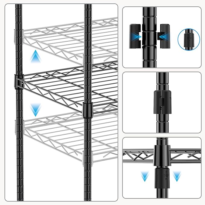 M MZG 1000 lbs 4Tier Shelf Metal Storage Shelves Wire Rack Closet Organizers with Wheel for Garage Kitchen Bathroom Laundry Black 13.7" D x 23.6" W x 53.4" H