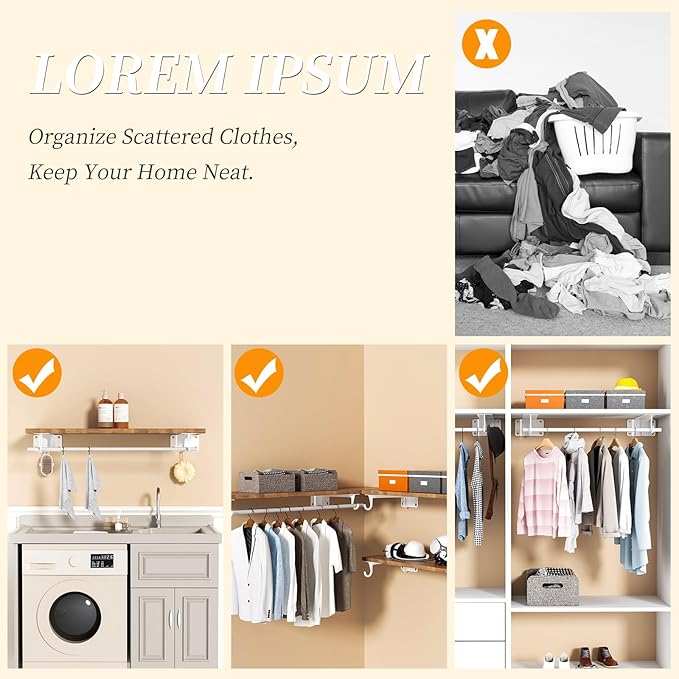 Closet Rod Bracket White WYGWP Heavy Duty Shelf Brackets with Rod Holder Supports 200lbs,Sturdy Closet Shelves Wall Mounted for DIY Home and Closet Decor