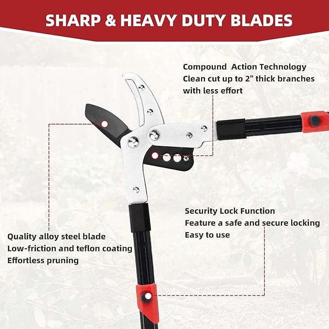 Loppers Branch Cutter Heavy Duty Tree Trimmer, Extendable 28-41" Tree Pruner with Compound Action, Tree Cutter with 2 Inch Clean Cut Capacity Chop Thick Branches Effortlessly