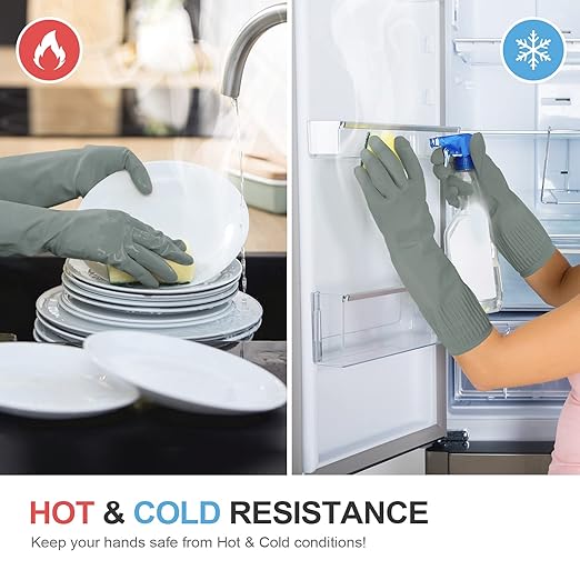Mamison 2 Pairs Reusable Waterproof Household Dishwashing Cleaning Rubber Gloves, Non-Slip Kitchen Glove (Grey, Medium (Pack of 2))