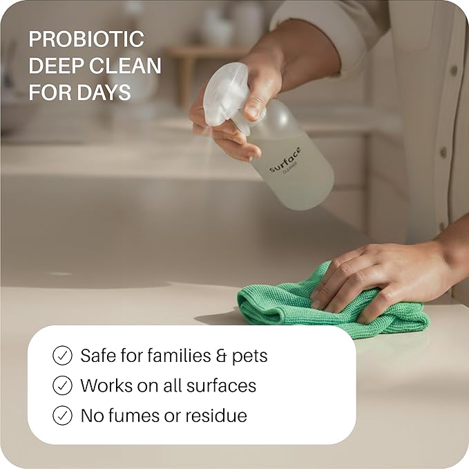 Everneat Probiotic Surface Cleaner – Cleans for Days, Refillable, Non-Toxic | Glass Spray Bottle | Rosemary, Lemongrass, Lemon EO | 1 oz Concentrate (Just Add Water)