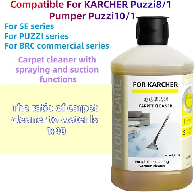 RM519 Sofa, Bed Sheet, Curtain, Fabric, 1L Carpet Cleaner. Compatible With Kärcher Puzzi 8/1, 10/1 SE BRC Series. All Upright And Compact Deep Carpet Cleaners(2 PCS)