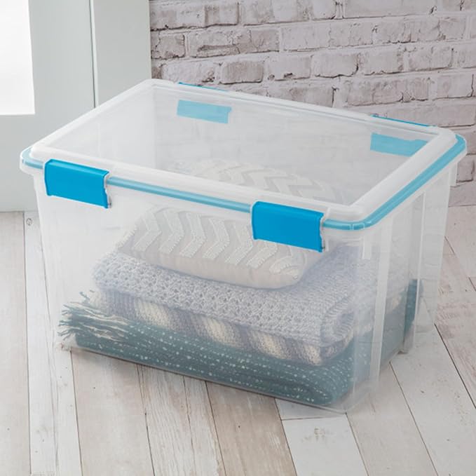 Sterilite 8-Pack Gasket Box, Weather-Resistant Storage Bins with Latching Lids, 54 Quart - Heavy-Duty Organizing Containers for Closet, Bathroom, and Office