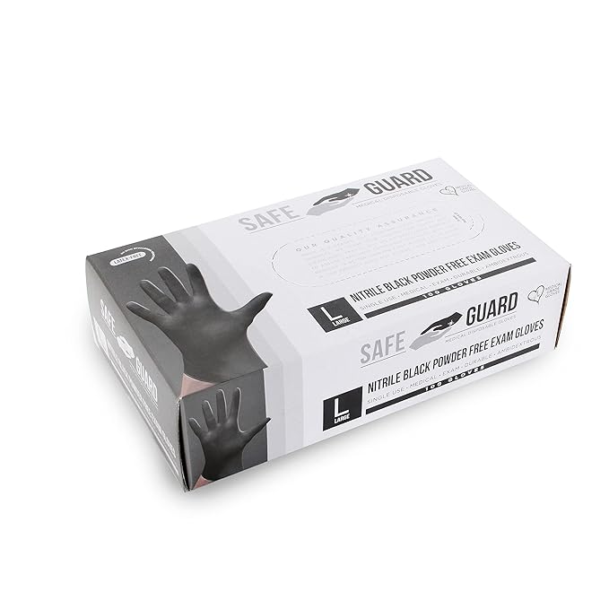 Safeguard, Nitrile Disposable Gloves, Powder Free, Industrial Grade Gloves, Latex Free, Dispenser Pack, Extra Large Size,Black, 100 Pc